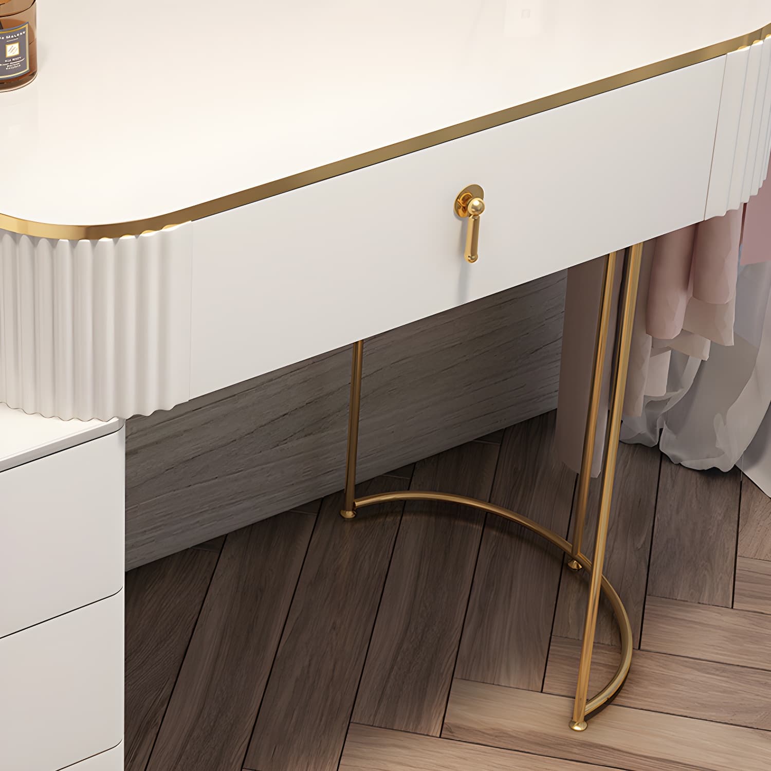 Contemporary Mirrored Wood Top Makeup Vanity Desk White/Gray Dressing Table thumbnail 12