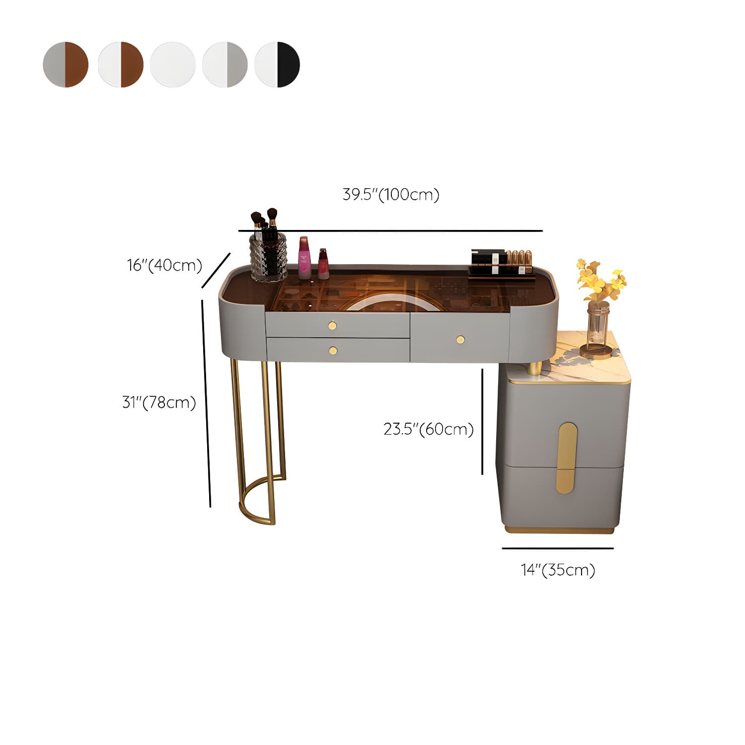 Glass Top Makeup Vanity Storage Box Vanity Dressing Table for Bedroom thumbnail 15