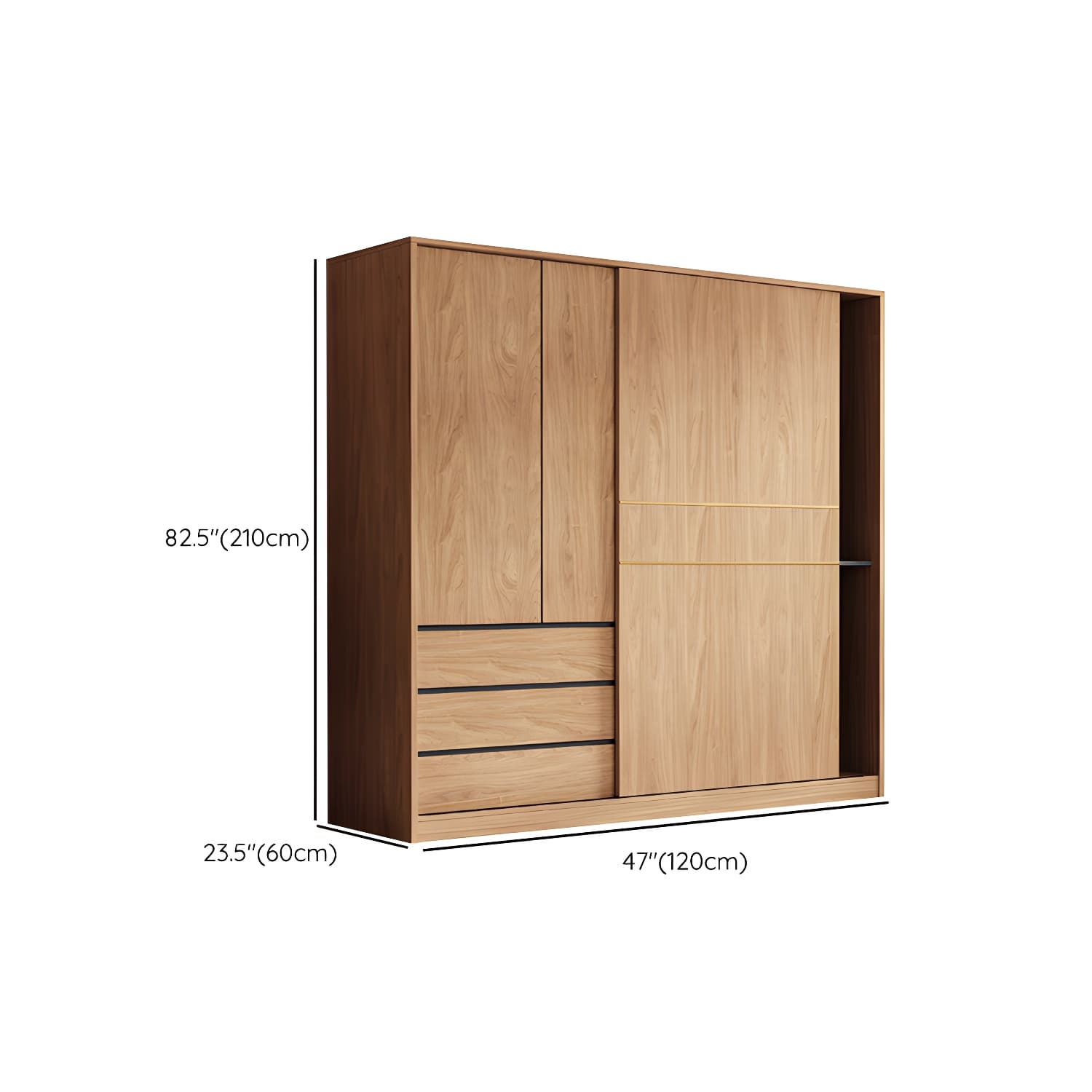 Natural Finish Wardrobe Armoire Sliding Wardrobe Cabinet with Drawer thumbnail 9