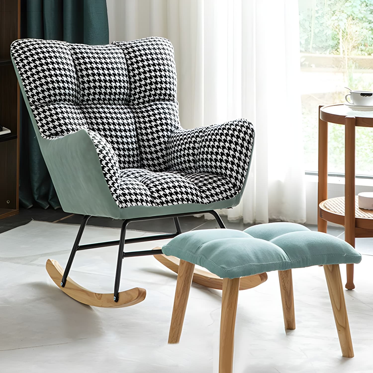 Modern Rocker Chair Upholstered Dark Legs Glider Button-Tufted thumbnail 25