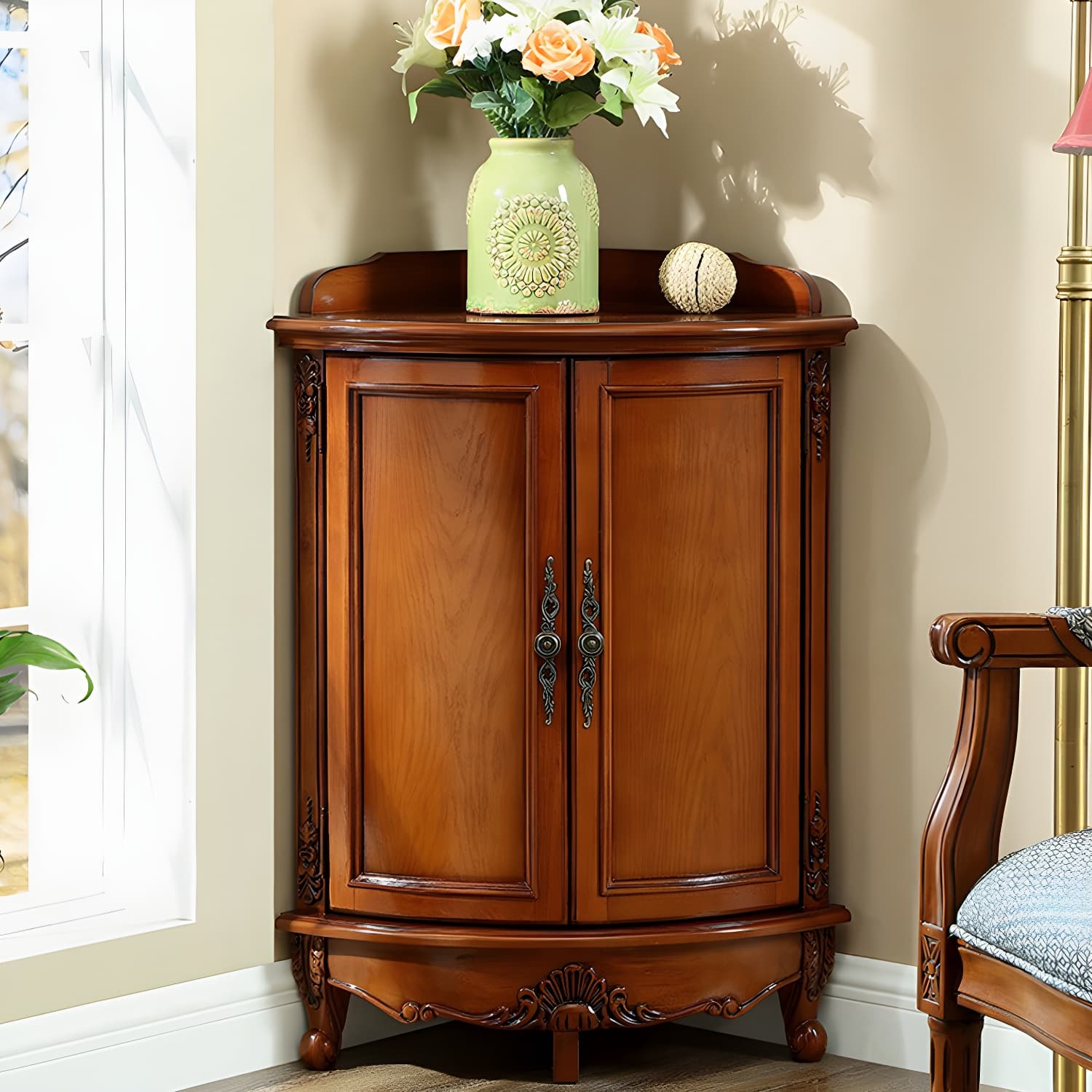 38.58"/47.24" Tall Brown Corner Cabinet , Wooden Storage Cabinet thumbnail 3