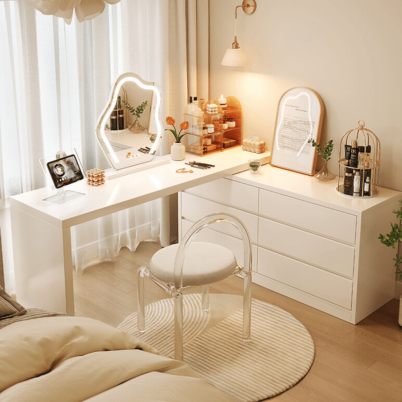 Chalk Modish Wood Makeup Vanity with Standard Length and Non-Upholstered Chair(s) thumbnail 2
