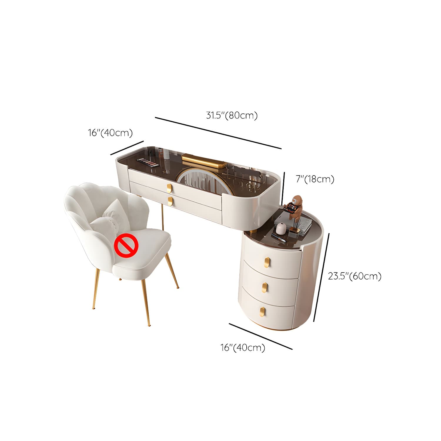Lighted Mirror Makeup Vanity Desk Storage Box Makeup Vanity Set with Drawer thumbnail 18