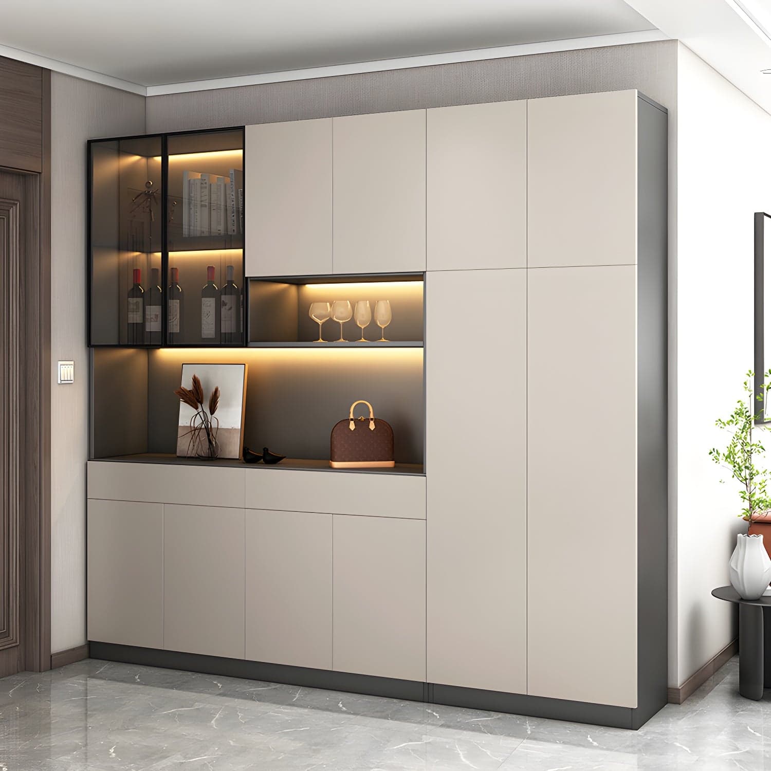 Accent Cabinet Rectangle Contemporary Glass Wood with Shelves thumbnail 11