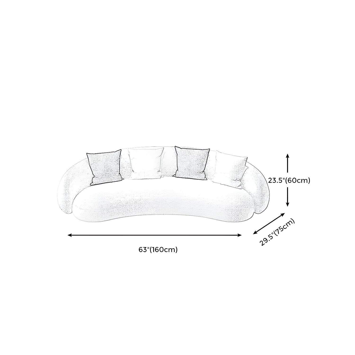 Beige Scandinavian Curved Sofa Tight Back Couch with Tuxedo Arm thumbnail 17