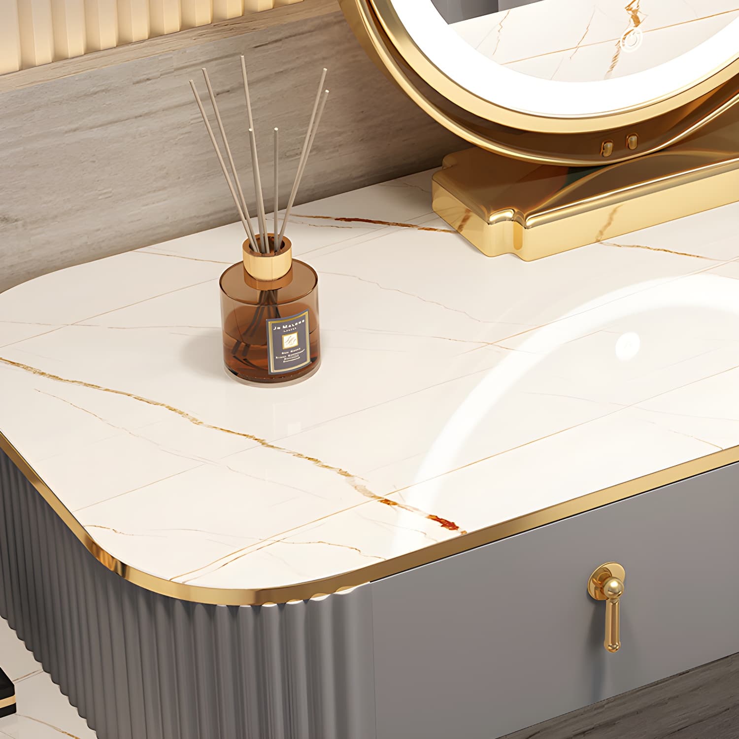 Contemporary Mirrored Wood Top Makeup Vanity Desk White/Gray Dressing Table thumbnail 9