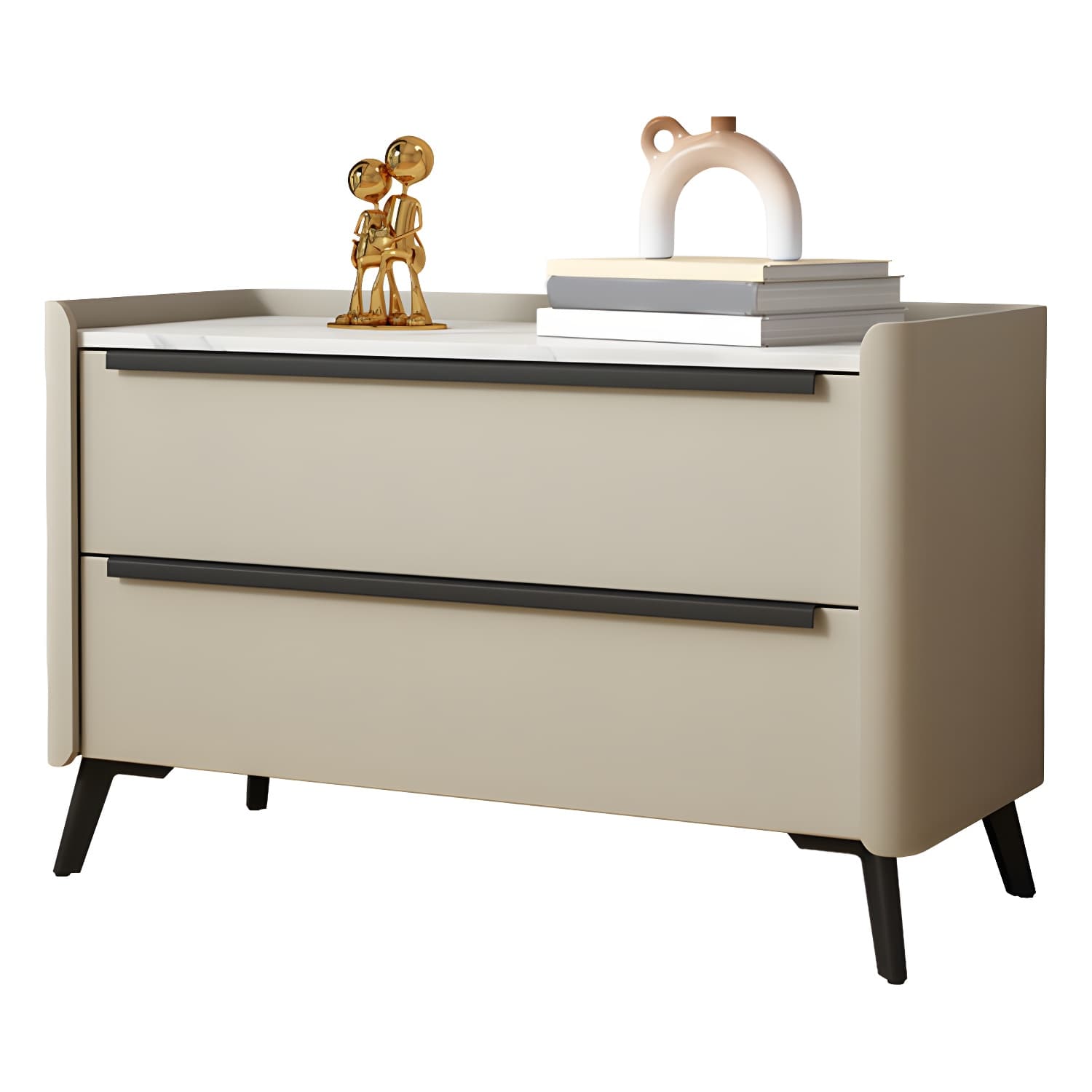 Modern Faux Leather Top Nightstand with Two Drawers and Stone Countertop thumbnail 12