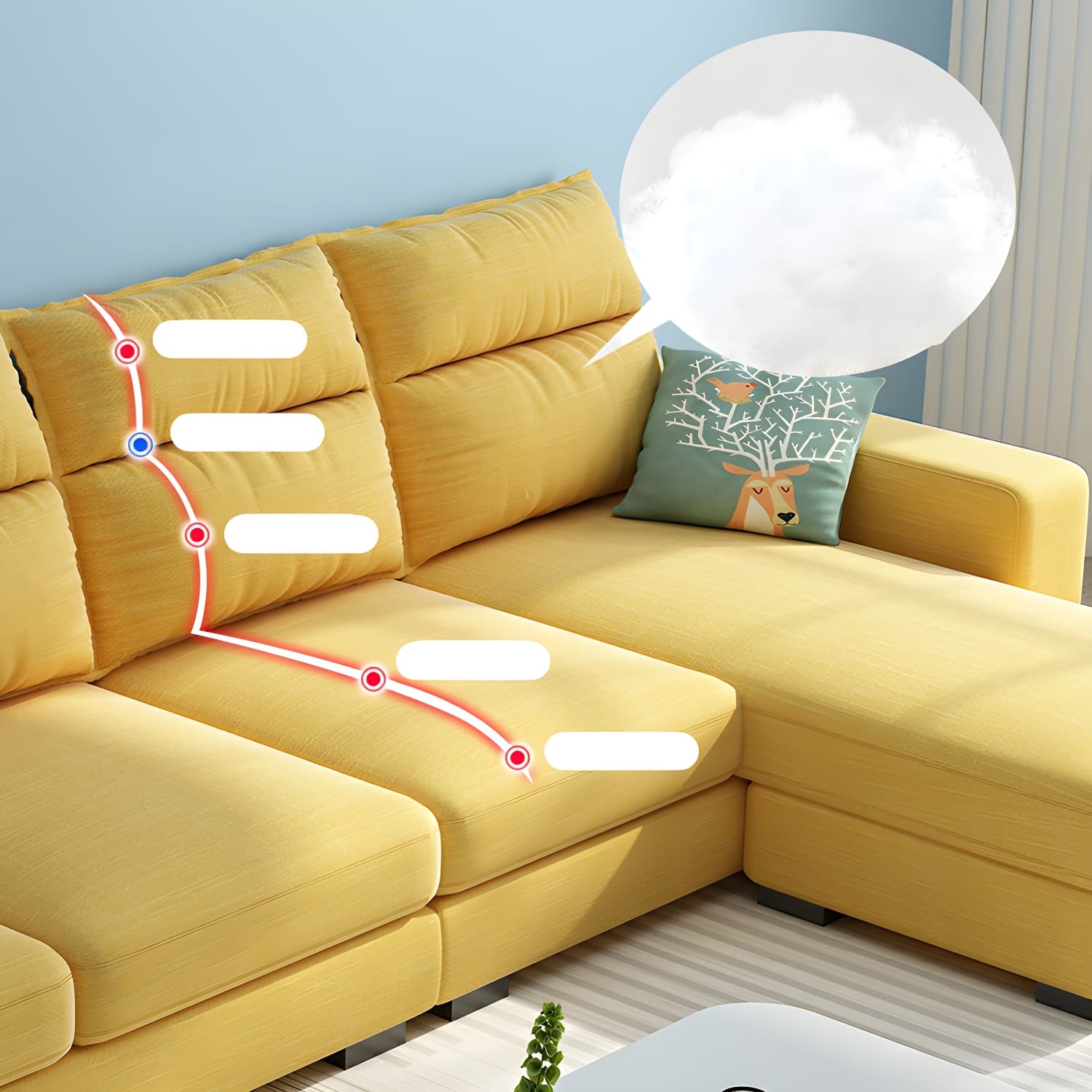 Scandinavian Wood Frame L-Shaped Modular Sofa Chaise in 2 Piece Set with Black Legs thumbnail 10