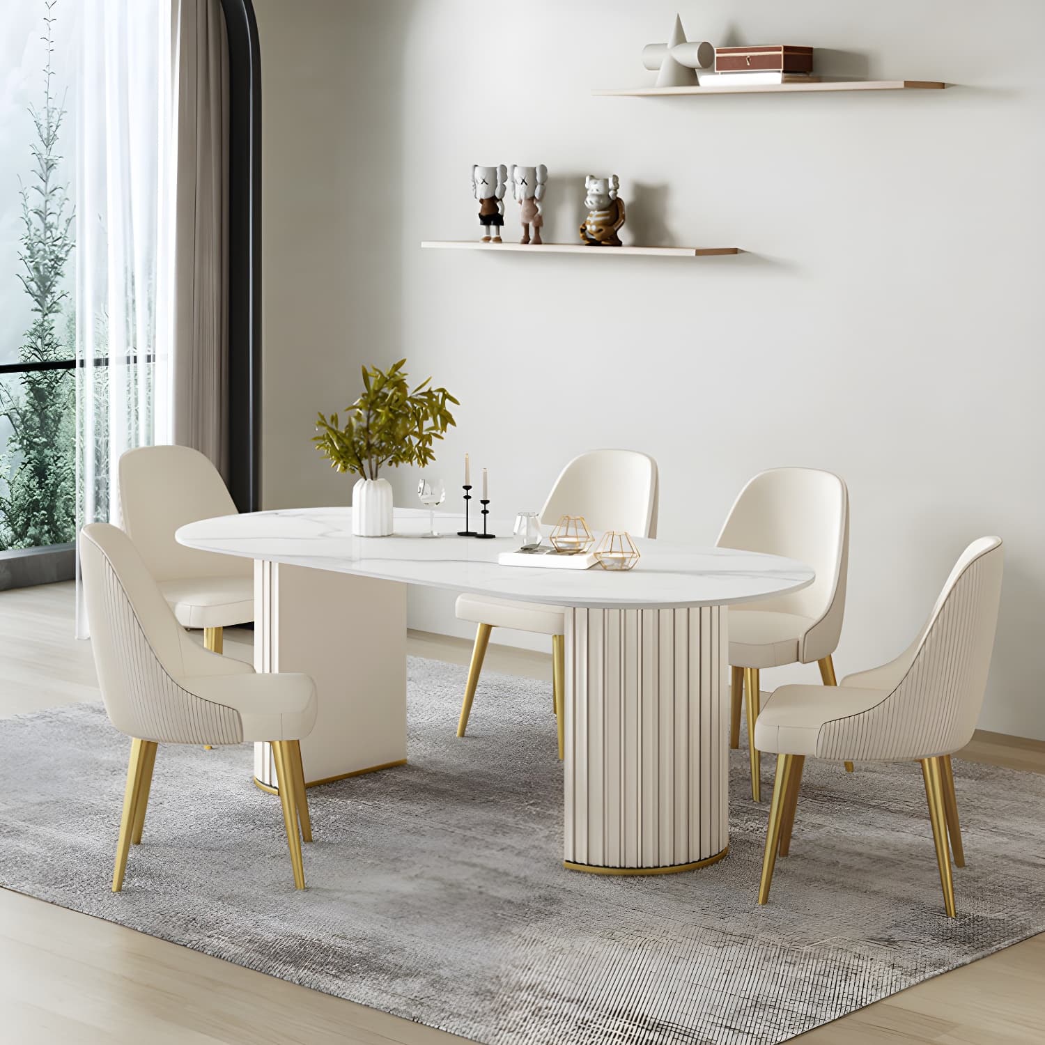 Glam White Sintered Stone Dining Table Set Oval 1/2/5/7 Pieces Dining Set for Home Use thumbnail 4