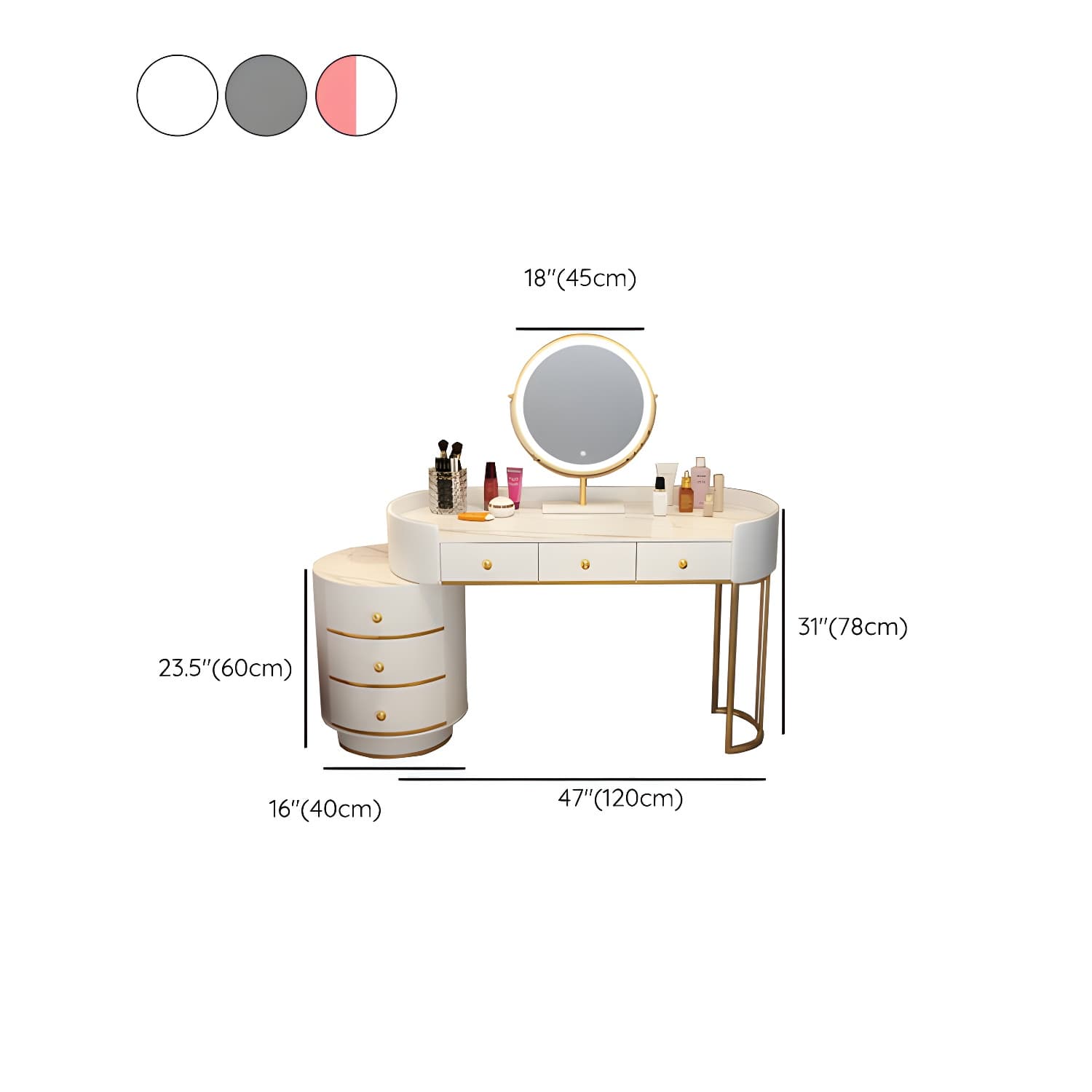 Lighted Mirror Makeup Counter Bedroom Makeup Vanity Desk Table with Drawer thumbnail 27