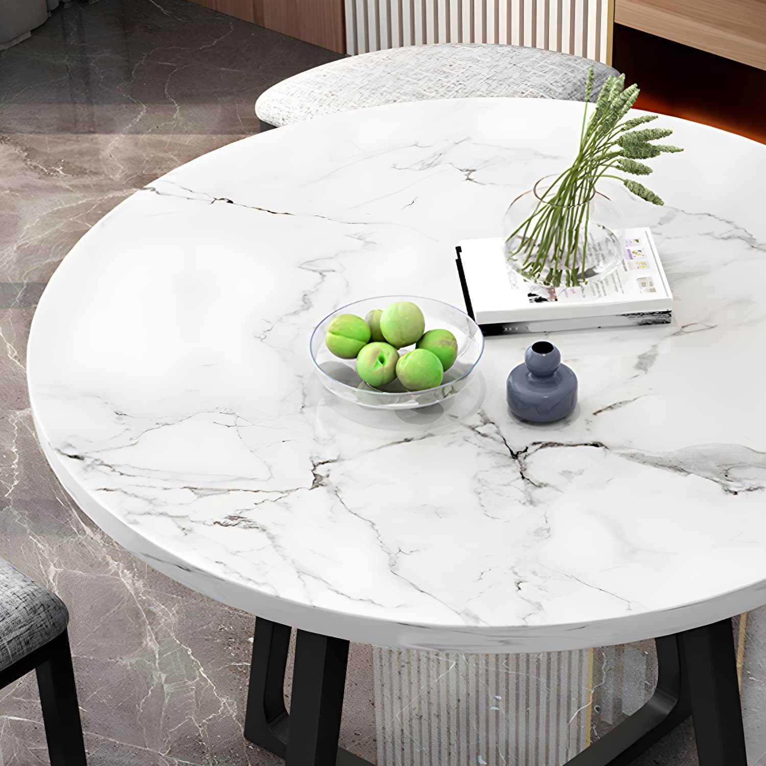 Round White Wood Tone Modern Dining Set with Metal Pedestal Base - Seats 4 thumbnail 10