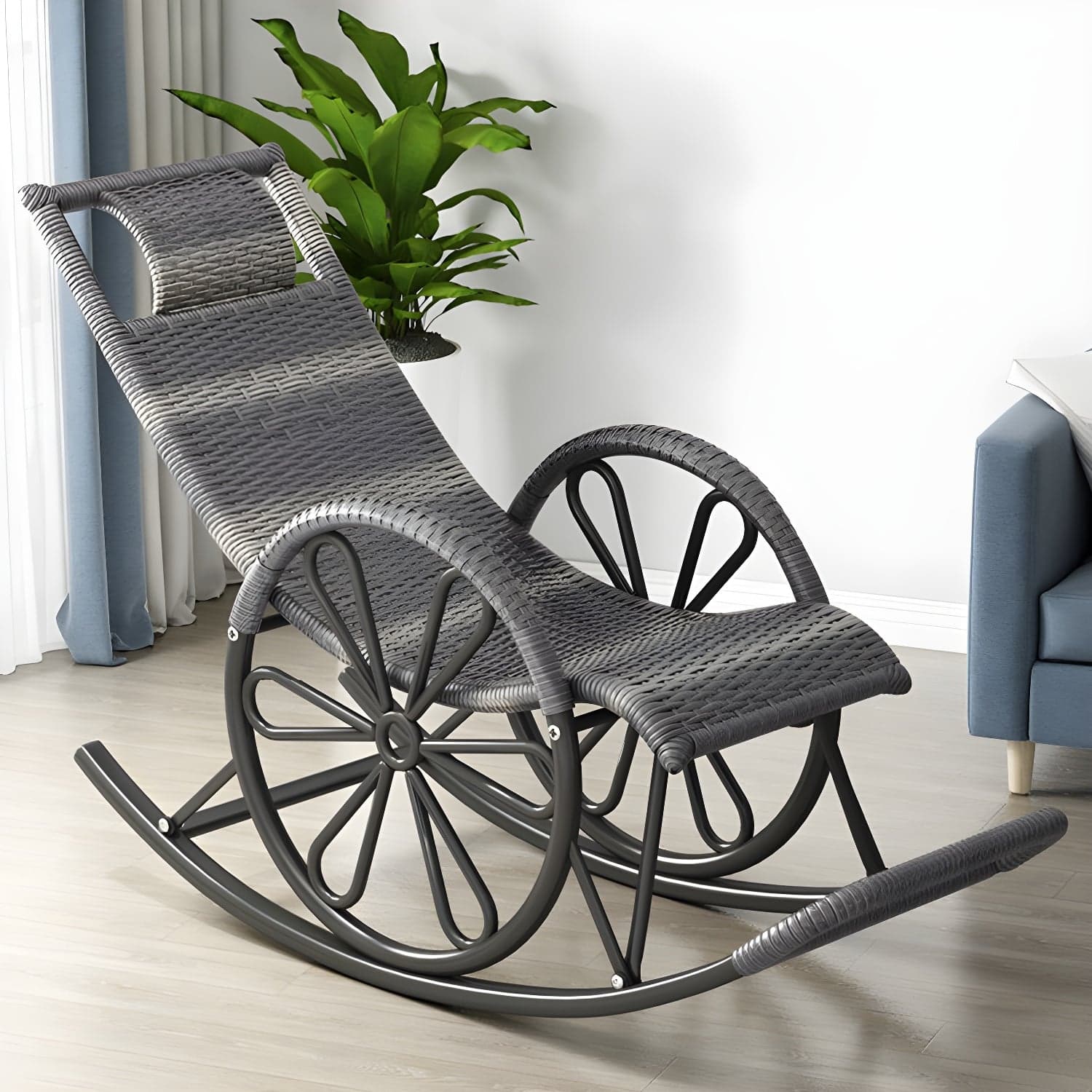 Modern Rattan Rocking Chair Woven Rope Rocker Chair for Drawing Room thumbnail 6