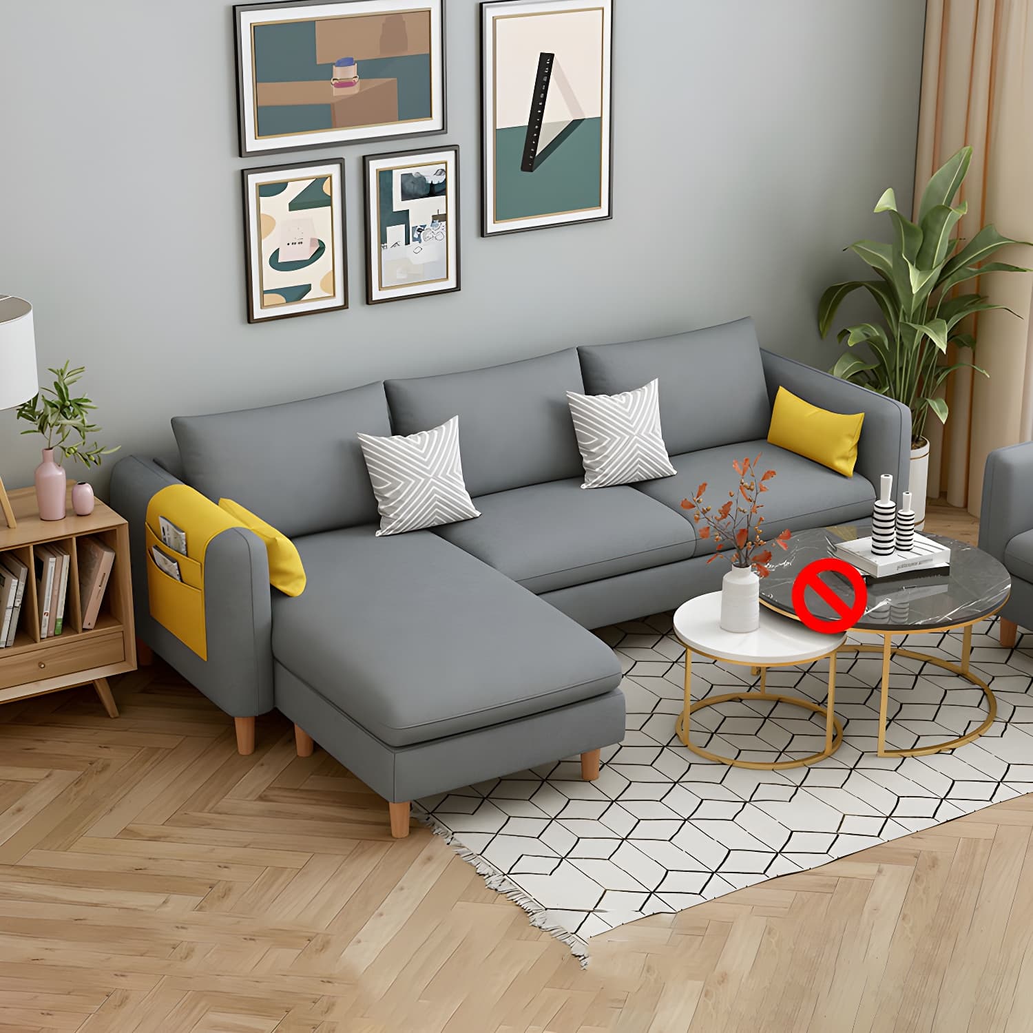 Modern Wooden Frame L-Shaped Sectional Sofa Chaise in Small Size with Storage Included thumbnail 4