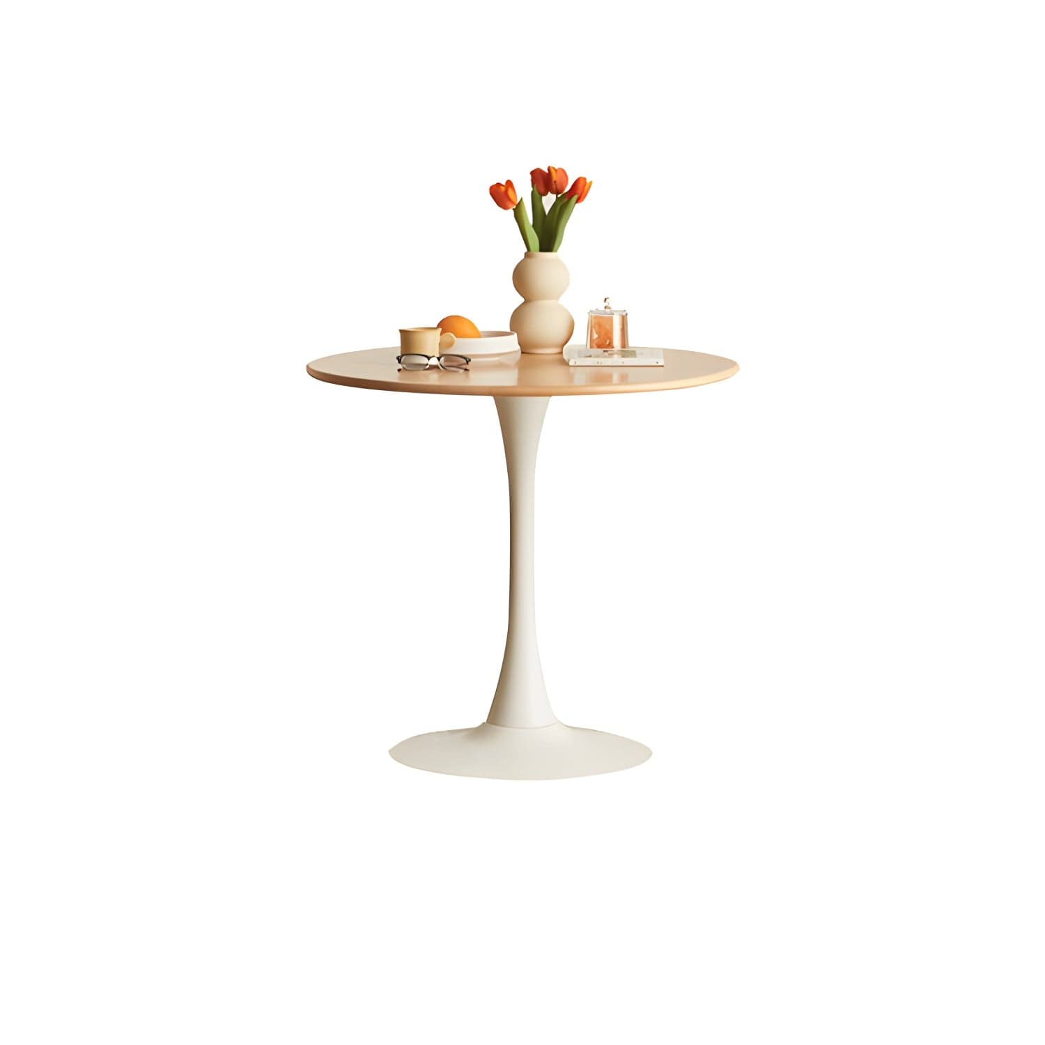 White Round Wood Dining Table with Steel Tulip Base, Modern Design thumbnail 2