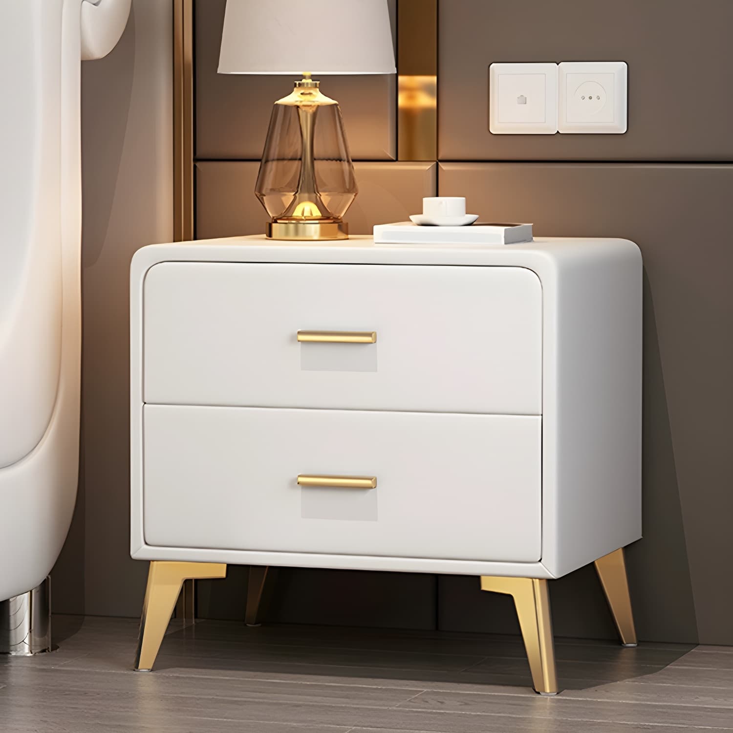 Faux Leather Modern Nightstand with Drawer Storage - Small Size, 2 Drawers thumbnail 15