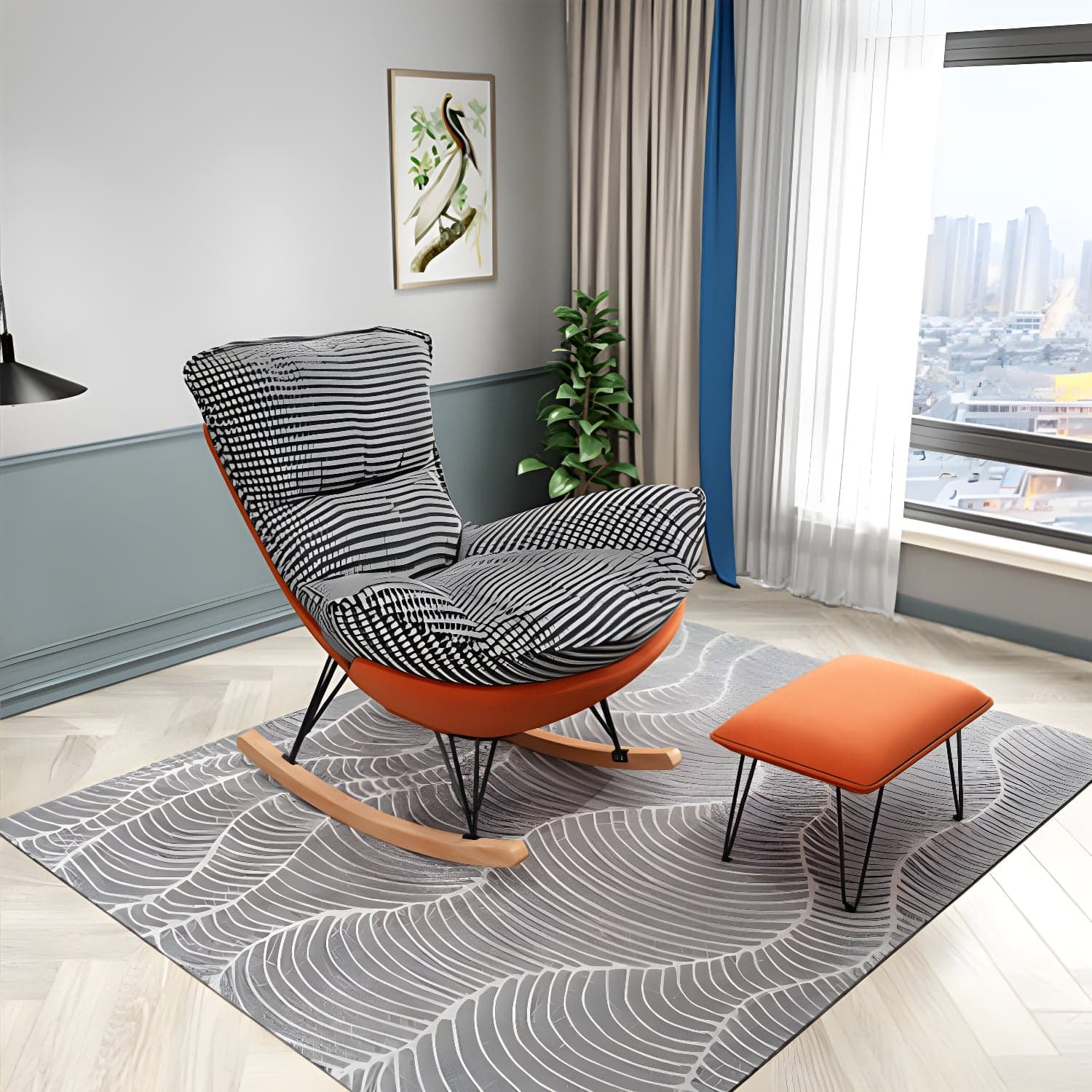 Modern Style Rocker Chair Metal Frame Spindle Cushions Rocker Chair with Ottoman thumbnail 9