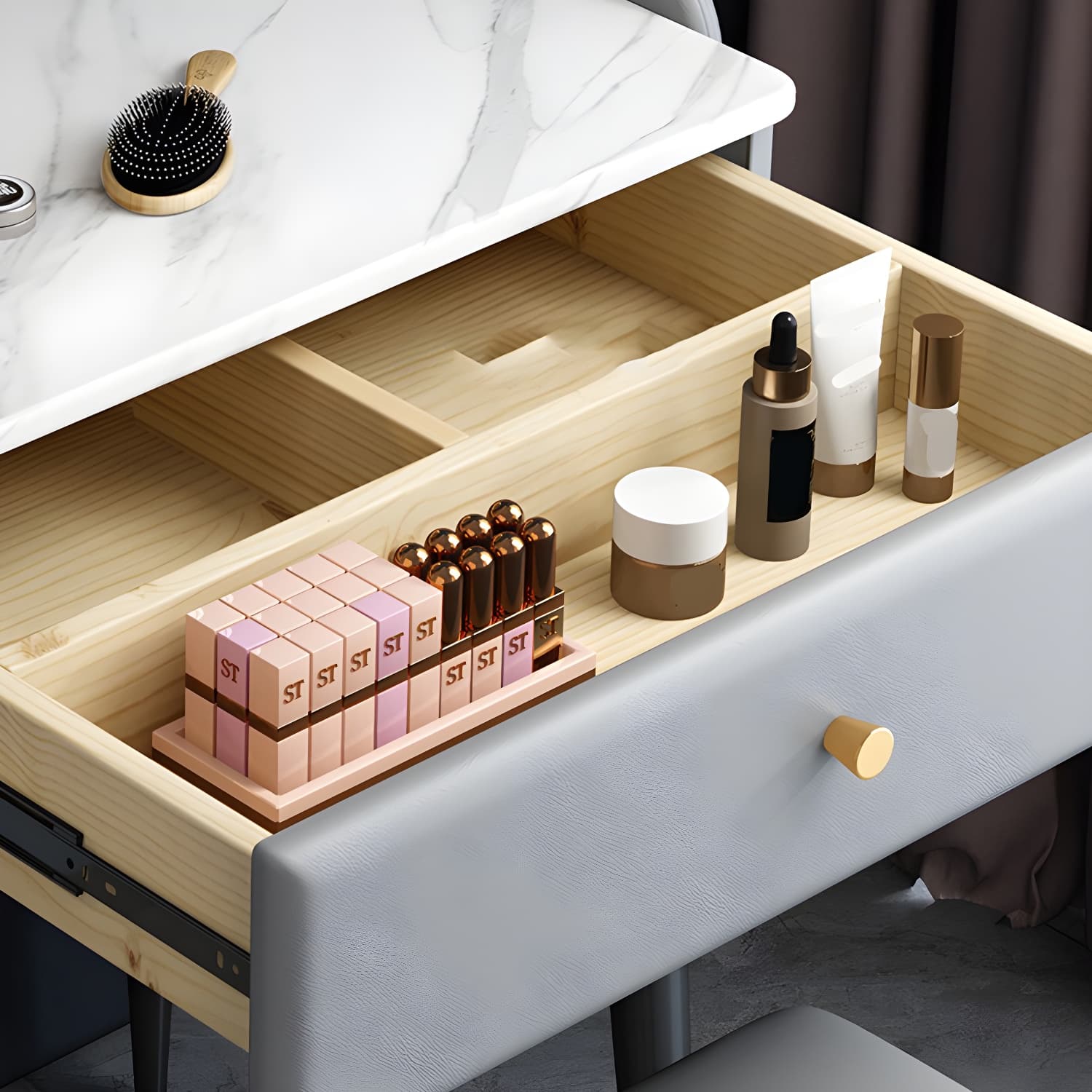 Contemporary Make-up Vanity with Stone Top and Metal Legs for Bedroom thumbnail 10