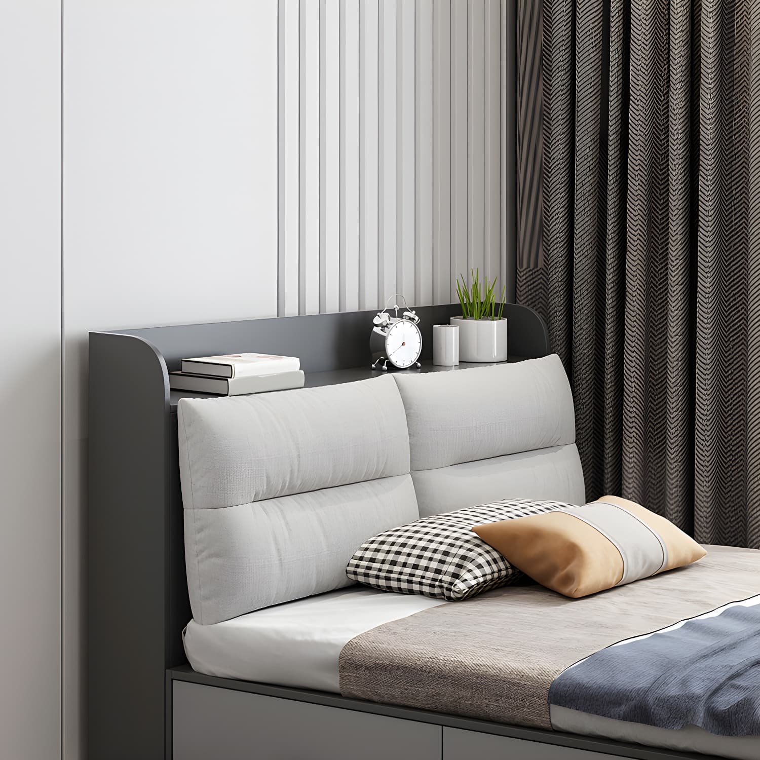 Scandinavian Low Profile Bed with Headboard Upholstered Bed with Drawers thumbnail 8