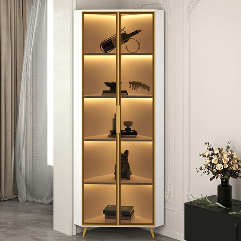 Golden Metal Corner Accent Cabinet with Glass Doors & Lighting Included thumbnail 3