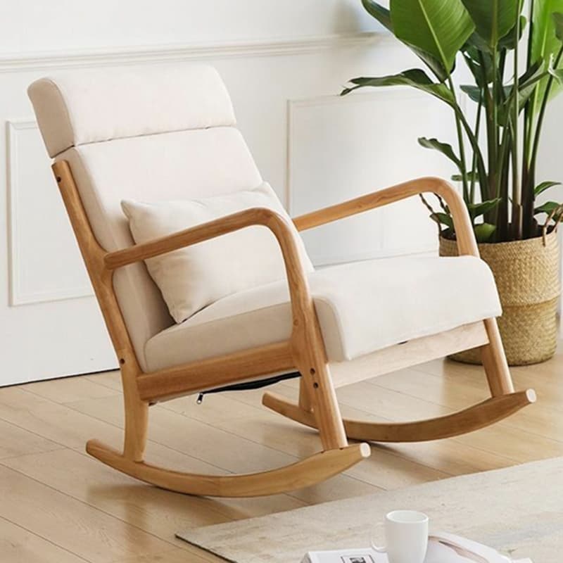 Indoor Use White Cotton Stationary Rocking Chair with Back & Arm thumbnail 8