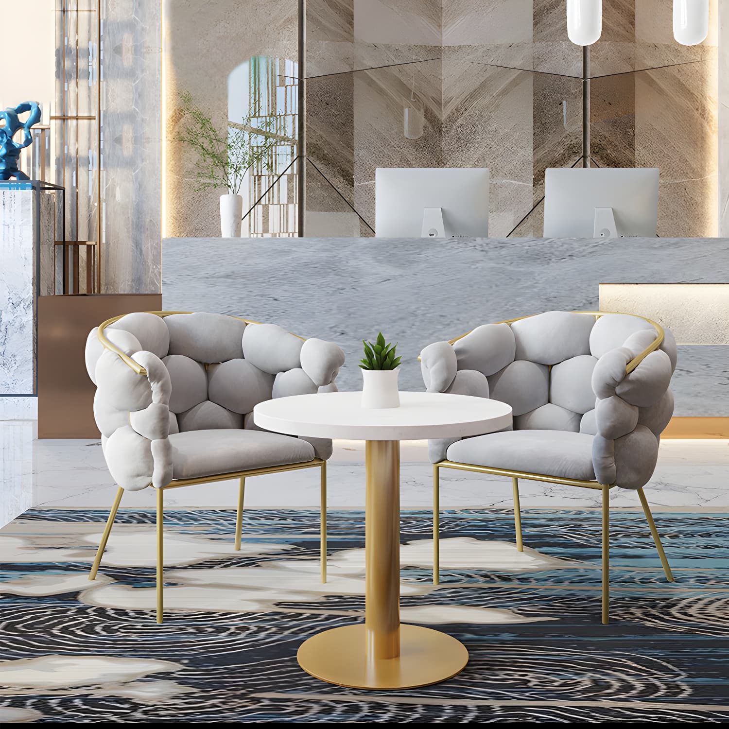 Glam Style Upholstered Gold Base Dining Arm Chair for Dining Room thumbnail 12