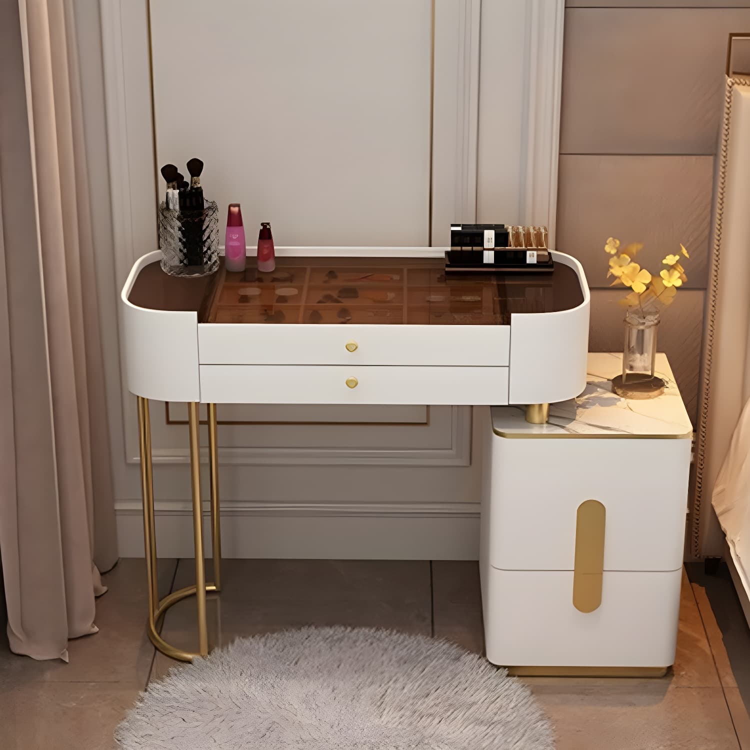 Contemporary Glass Top Vanity Dressing Table With 4/5 Drawers thumbnail 12