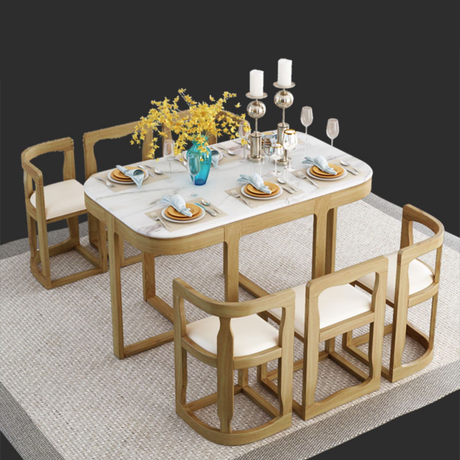 7-Piece Modern Wood Dining Set with Trestle Base and Upholstered Chairs in White - Seats 6 thumbnail 10