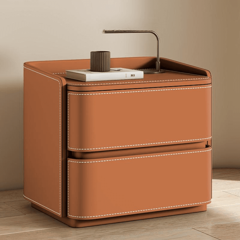 Modish Nightstand With Drawer Organization Featuring 2 Drawers and Pleather Countertop thumbnail 9