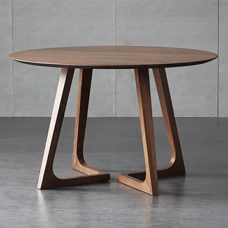 Scandinavian Brown Round Wood Dining Table with Double Pedestal Base thumbnail 1