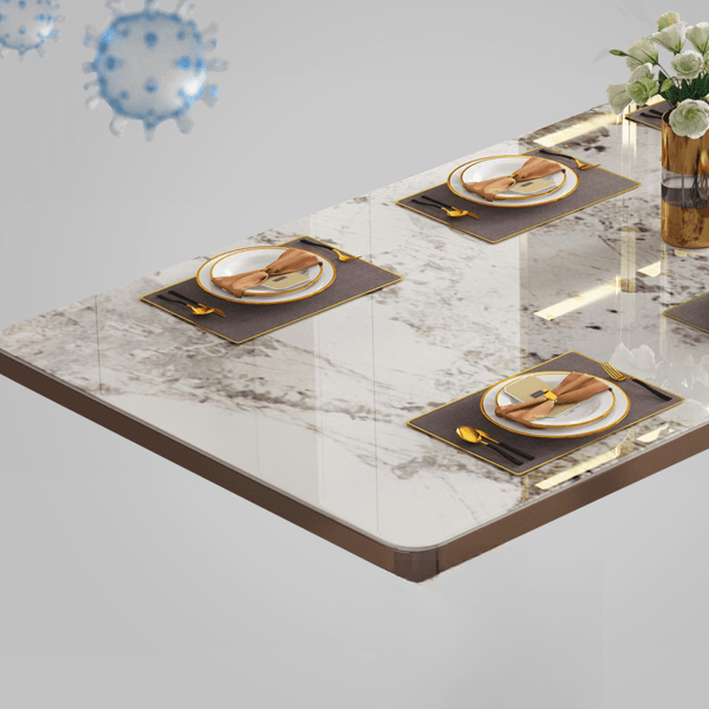 Rectangular Slate Dining Table Set with Two-sided Pedestal, Padded Chair, Back, and Multicolor Top thumbnail 6