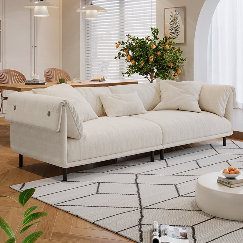 Drawing Room Standard Sofa in Genuine Leather/Flannel with White/Cerulean/Tan Upholstery, Armrest, and 3 Pillows thumbnail 5