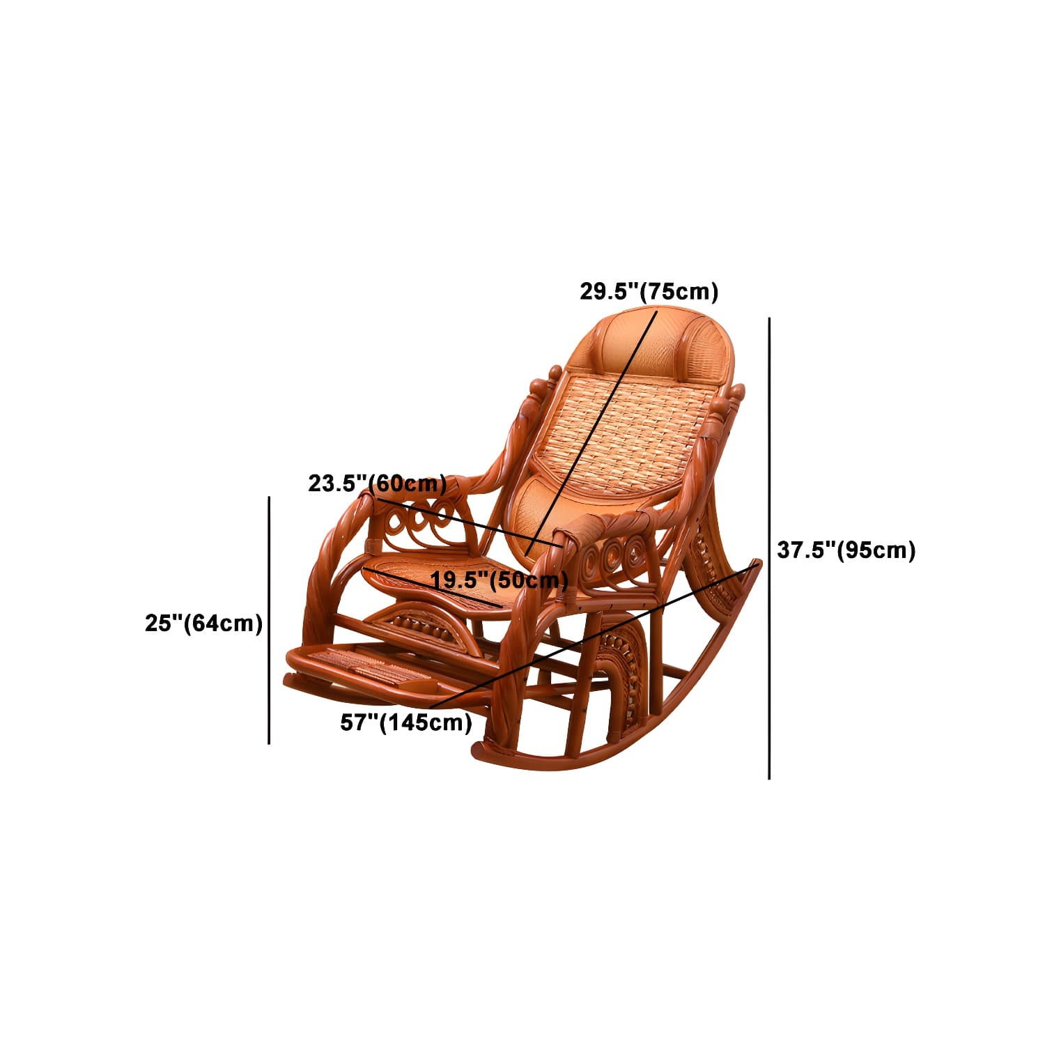 Traditional Spindle Rocking Chair Tobacco Finish with Pillow Rocker Chair Wicker thumbnail 15