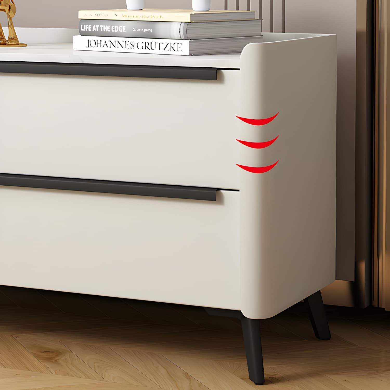 Modern Faux Leather Top Nightstand with Two Drawers and Stone Countertop thumbnail 13