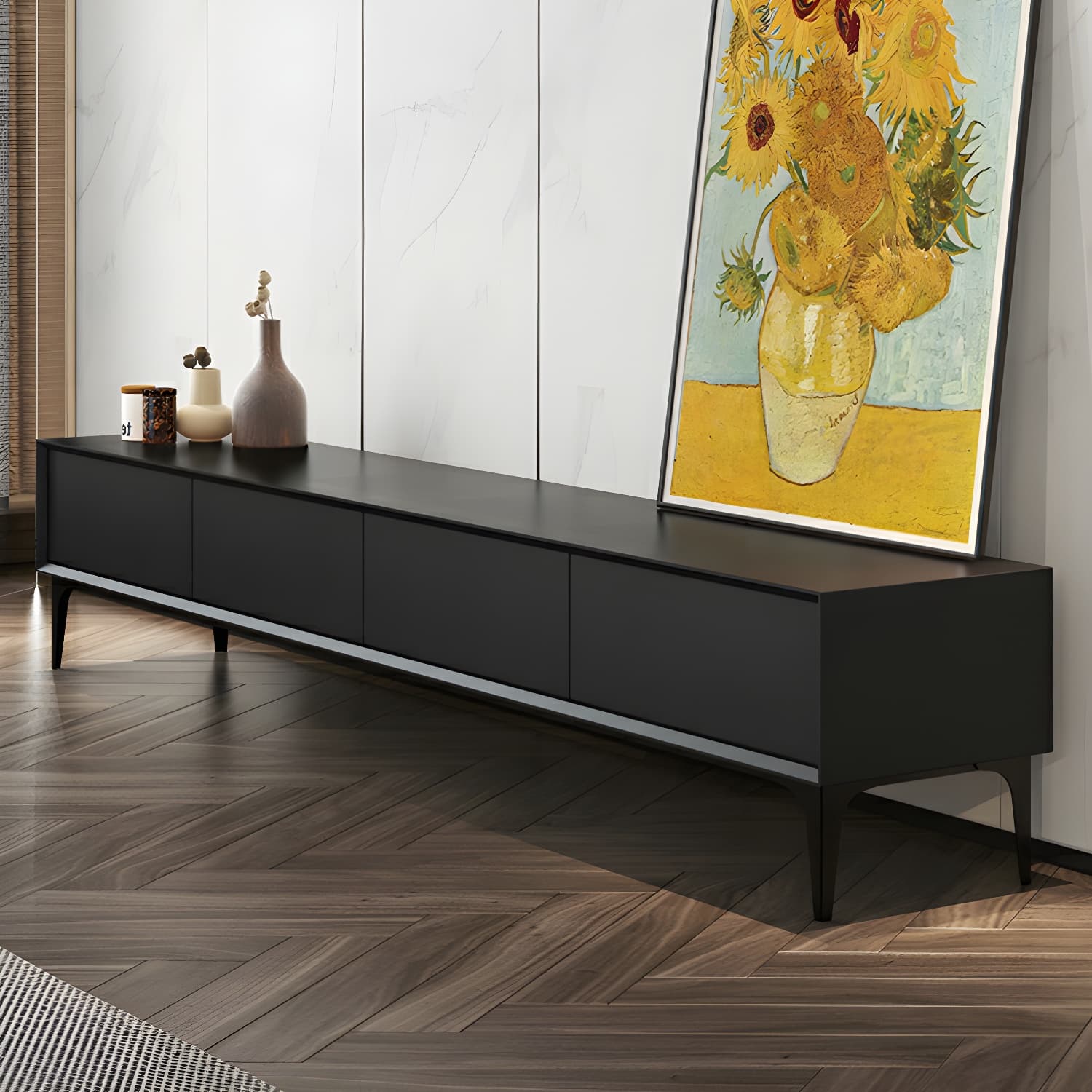 Scandinavian Style Wood TV Stand with Cable Management, Drawers Included - Low Height and With Legs thumbnail 15