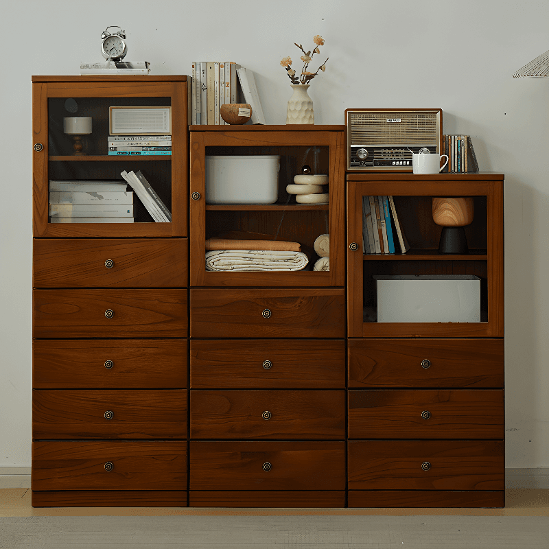 Modish Timber Console Dresser with 3/4/5 Drawers, Hutch Cabinets, and 2 Interior Shelves in Vertical Orientation thumbnail 5