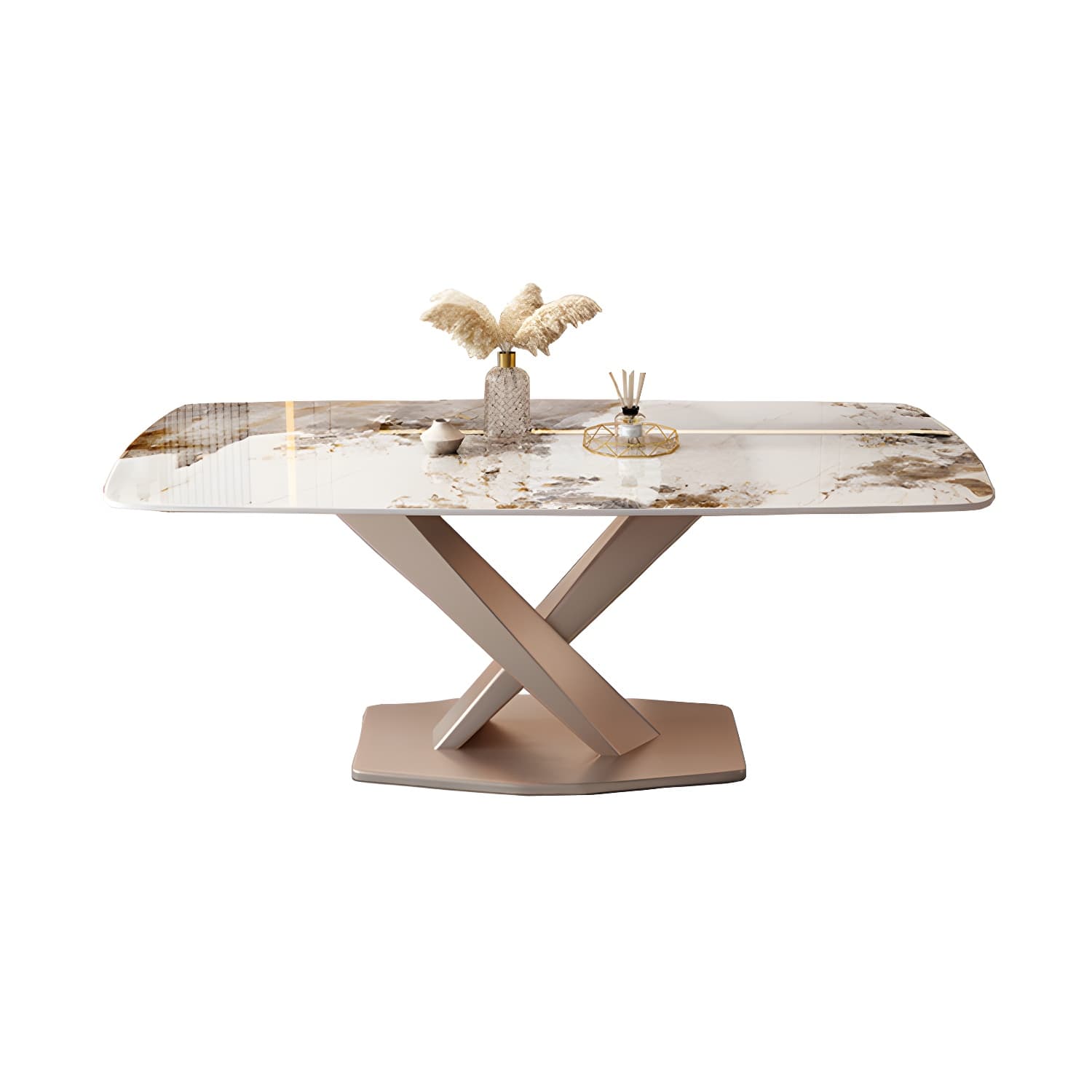 Modern Metal Dining Table in White with Pedestal Base and Violet Accents thumbnail 1