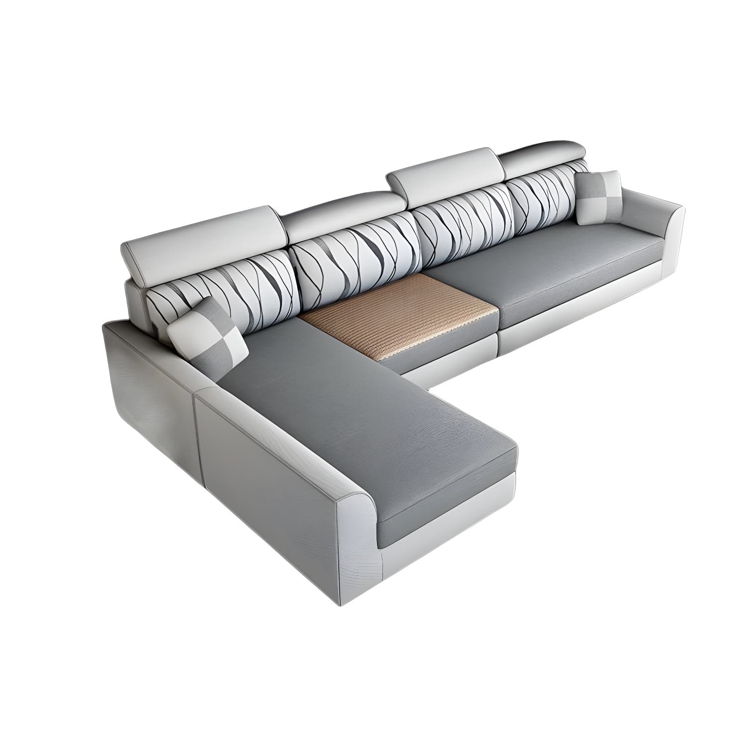 Modern L-Shape Reversible Wood Frame Sectional Sofa Chaise Set thumbnail 17