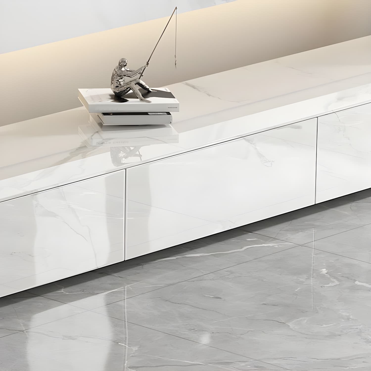 Stone TV Stand Modern TV Console with 6 Drawers Included, White thumbnail 6
