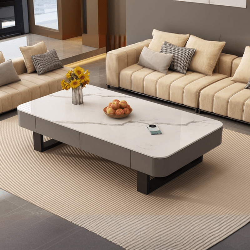 Funky Single Rock Side Table with Toboggan Base, Gray/White Square Top, and 1 Drawer thumbnail 4