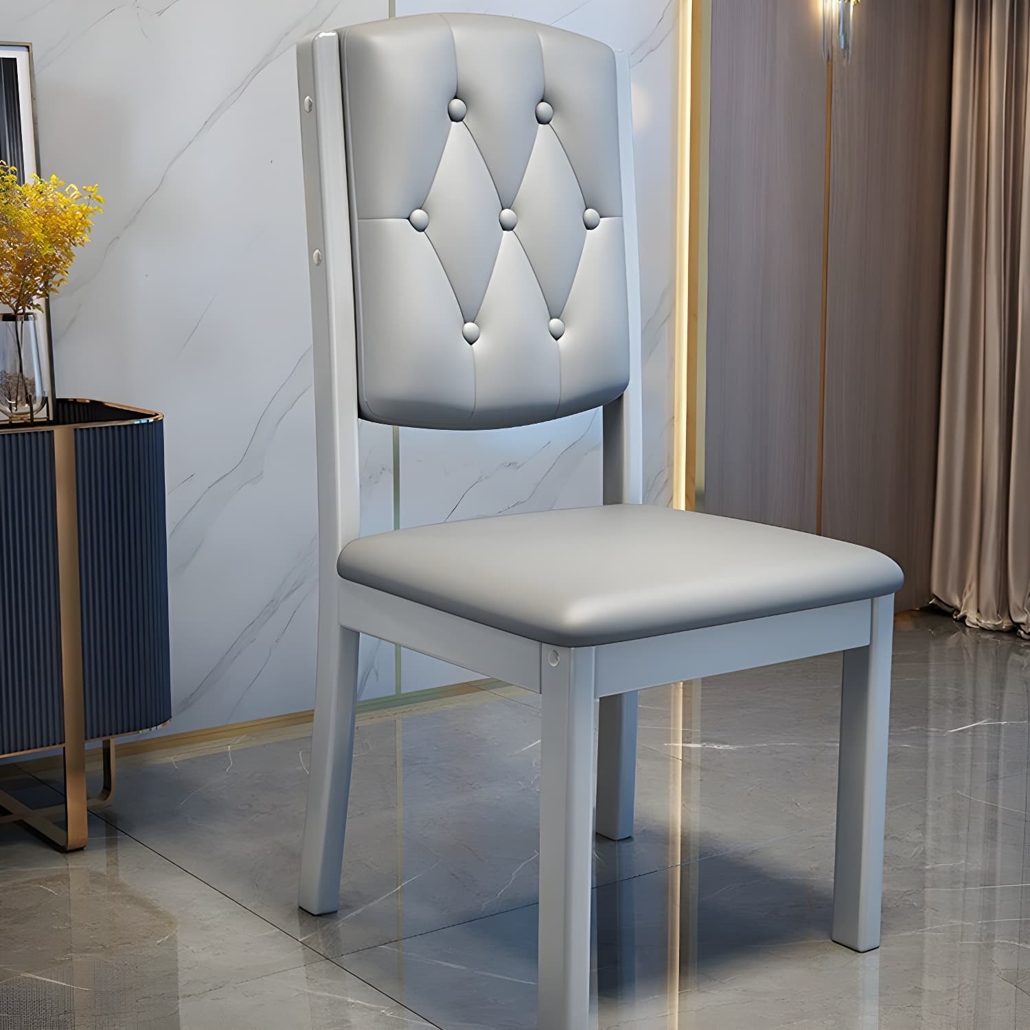 Matte Finish Leather Side Chair with Solid Wood Base for Home thumbnail 22