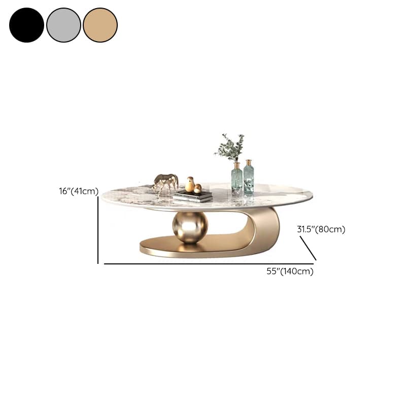 Glam Stone Coffee Table - Beige Oval Shape with Abstract Stainless Steel Base and Scratch Resistant thumbnail 16