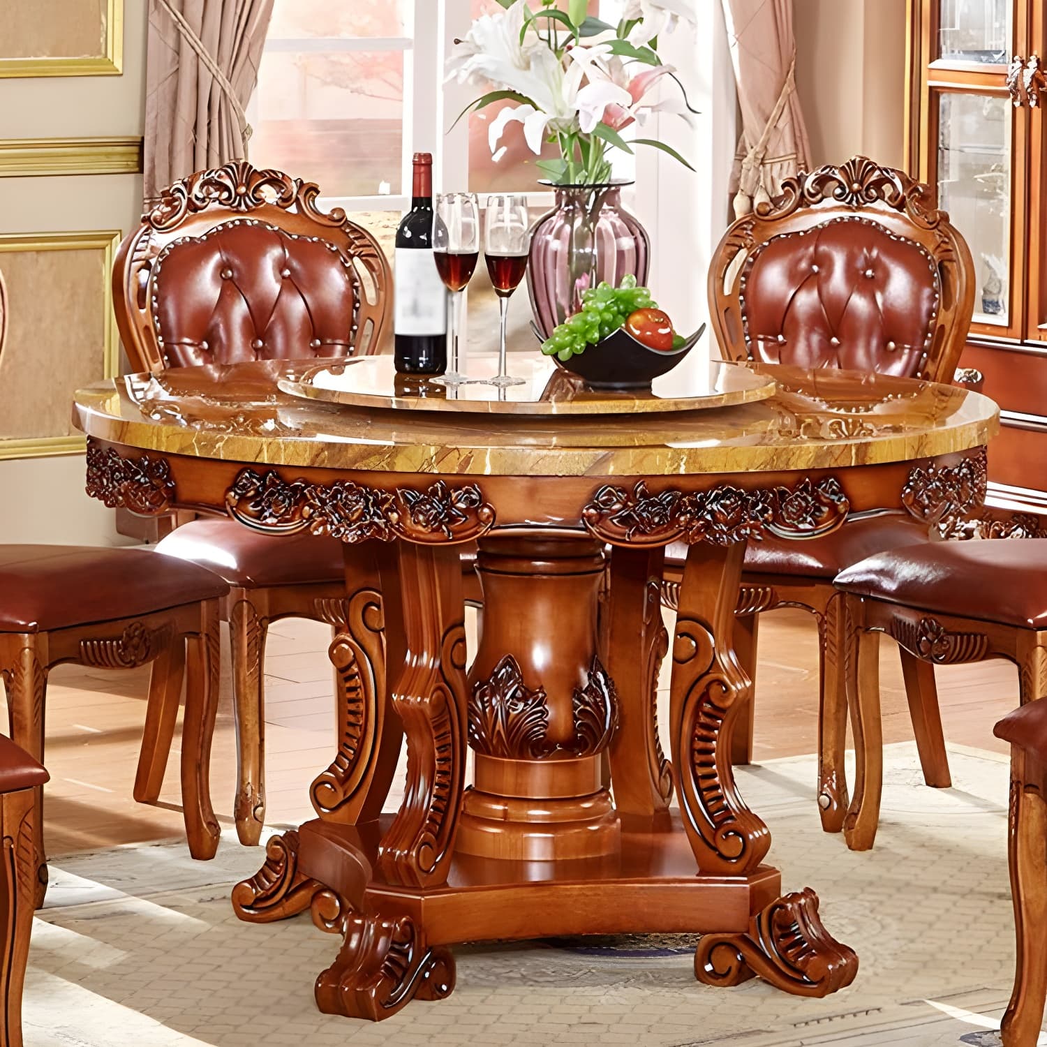 Rubberwood Base Victorian Round Table Pedestal Base Table for Dining Room thumbnail 1