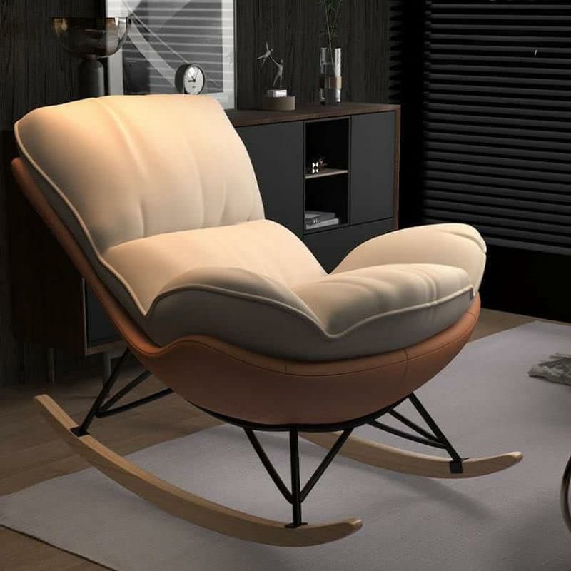 Modern Upholstered Rocking Chair with Natural Wood Legs and Arms, Complete with Ottoman thumbnail 9