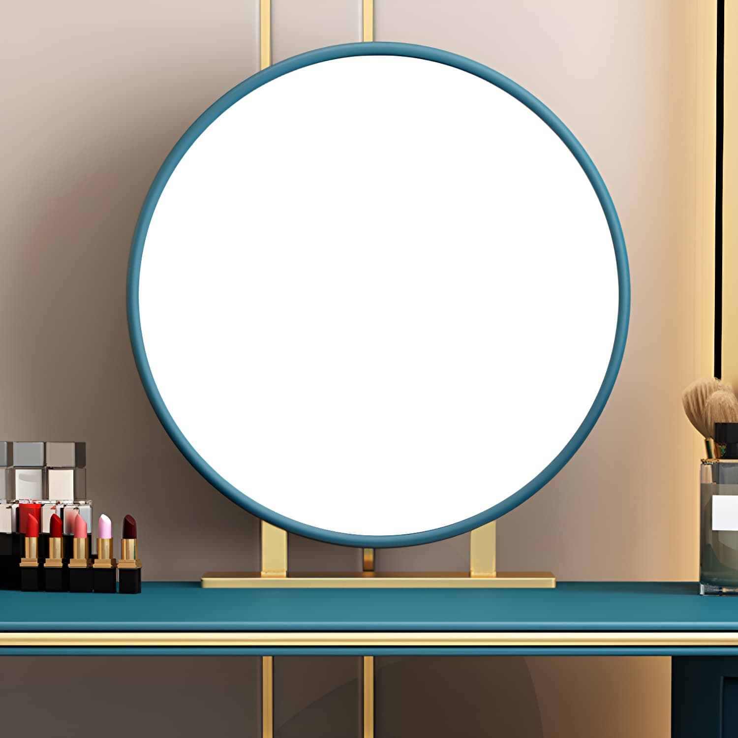 Genuine Leather Makeup Dressing Table with Mirror and Stool Set thumbnail 10