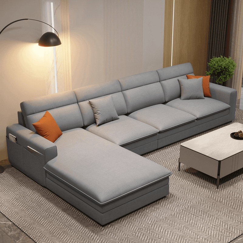 L-Shape/Straight Natural Wood Sofa Chaise/Sofa Couch with Concealed Support thumbnail 2