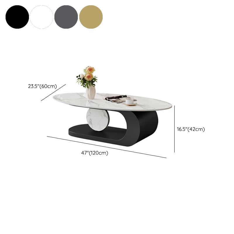 Elegant Stone Oval Coffee Table with Iron Block Base for Living Room thumbnail 16