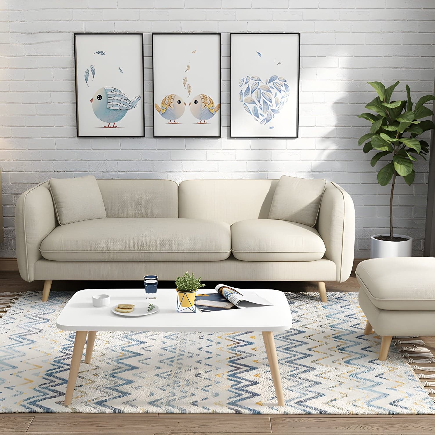 Modern Linen Tuxedo Arm Standard Sofa with Bolster Pillows for Living Room thumbnail 8