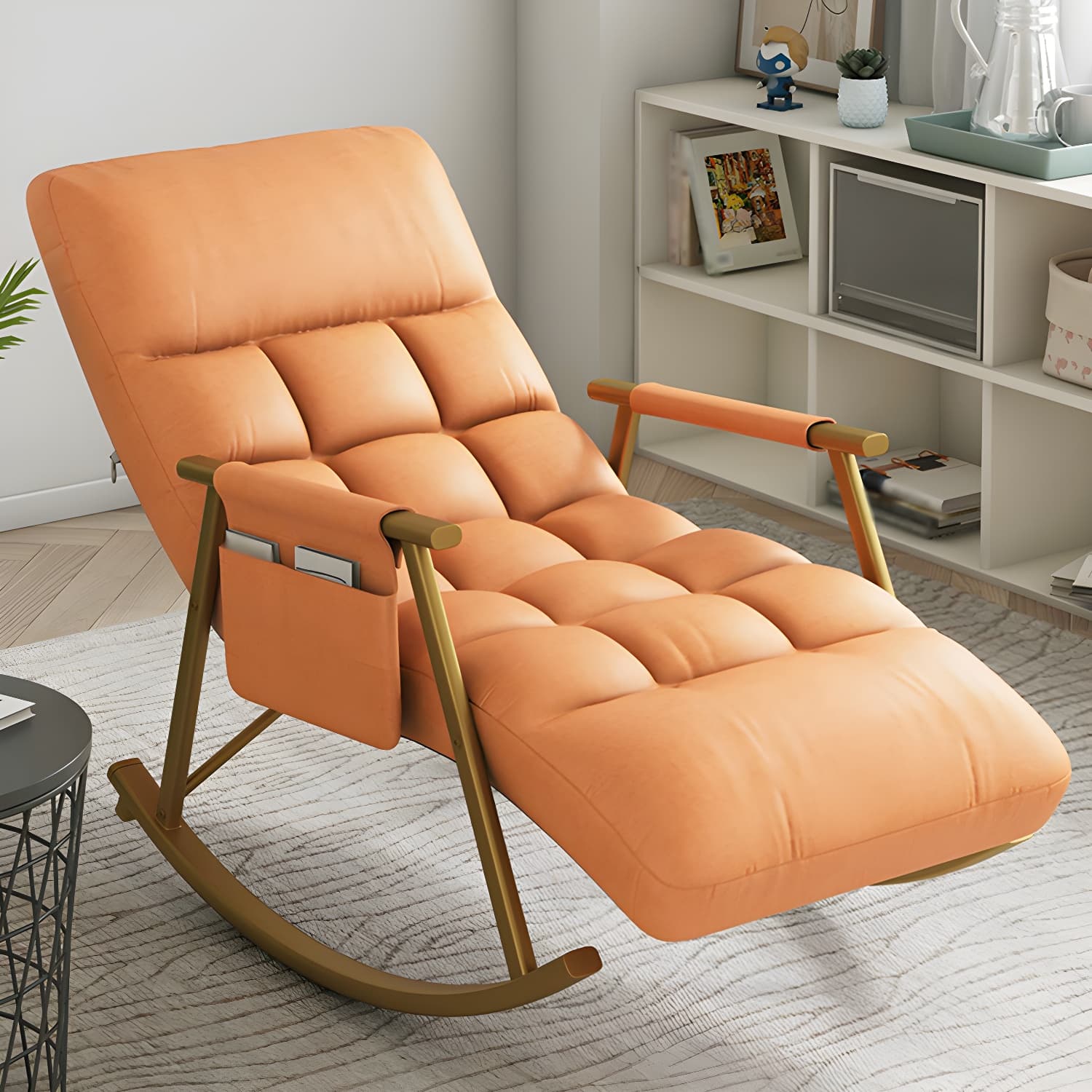 Faux Leather Rocking Chair Modern Style Rocker Chair with Storage thumbnail 15