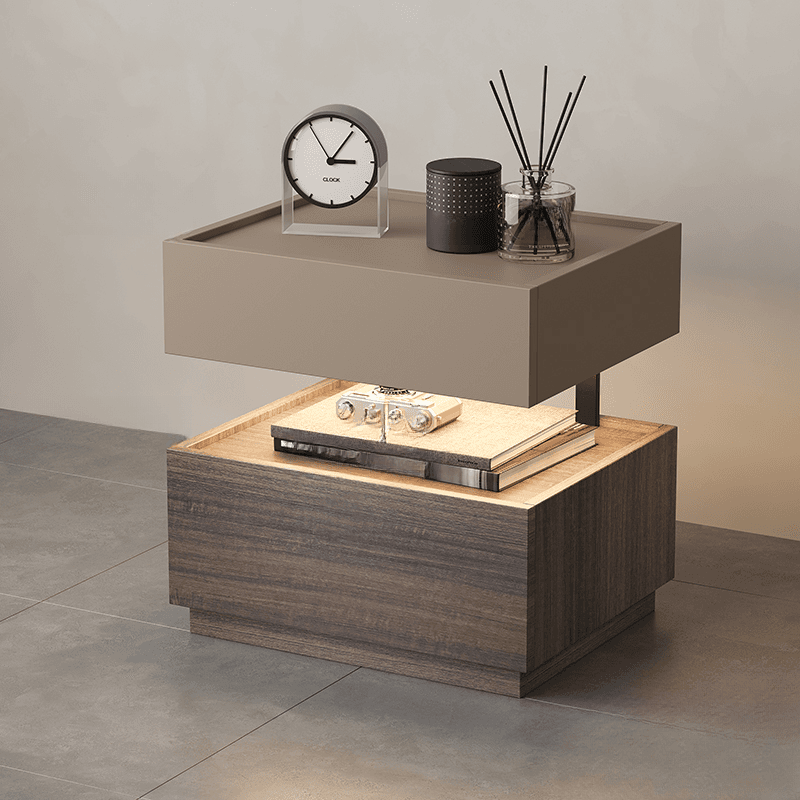 Organic Modern Nightstand With Drawer Organization with Particle Board Wood Countertop and Illuminating Lighting thumbnail 10