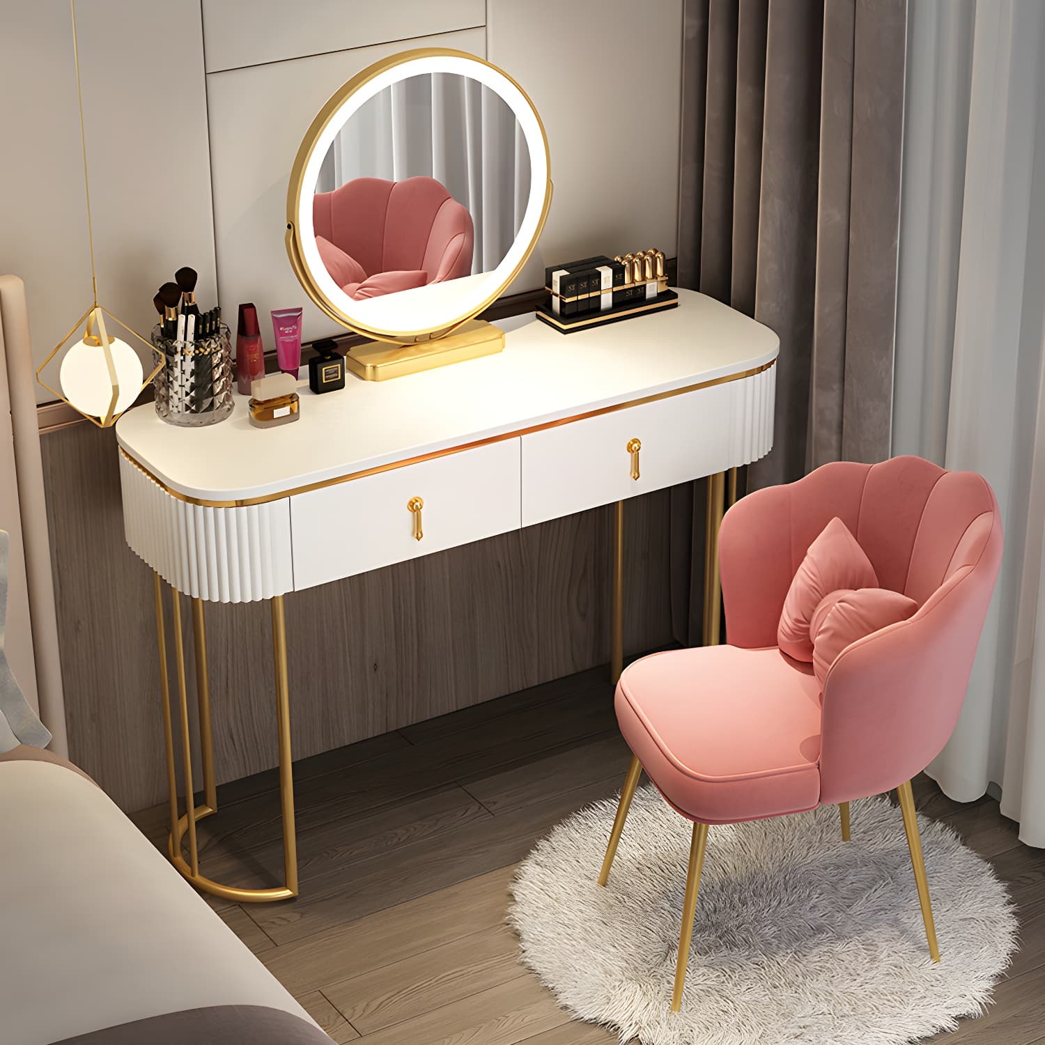 Glam 29.52" Height Makeup Vanity Set with Drawer and Mirror Vanity thumbnail 8